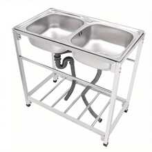 YUNRUX 2-Bowl Kitchen Sink, Freestanding Commercial Sink Made Of Stainless Steel - Silver - View 6
