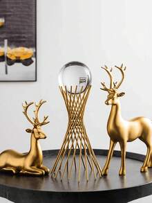 2pcs/Set European Luxury Auspicious Deer Resin Decor, Home Wealth Ornament, Suitable For Wine Cabinet, Entrance, TV Cabinet, Tabletop, Home Decor, Bedroom, Office, Dorm, Storage, Wedding, House Decoration, Jewelry Storage, Party Decor, Ideal Christmas Gift