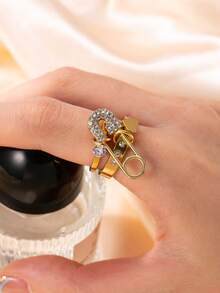 三色三环时尚女士戒指，可拆卸，锆石装饰，适合女性日常搭配、派对、礼物、配饰