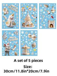 1 set autocolante de Crăciun pentru fereastră, autocolante detașabile statice pentru ferestre, decorațiuni de Crăciun pentru petreceri de sărbători în interior, decor pentru casă, decor pentru ferestre, decorațiuni de Crăciun, diverse stiluri