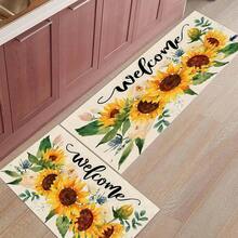 1pc Sunflower Pattern Welcome Mat, Durable Drainage Rug For Kitchen, Living Room, Entryway, Balcony, Home Decor, Anti-Slip, Suitable For Cafe, Bar, Holiday, Party, Bedroom, Bathroom