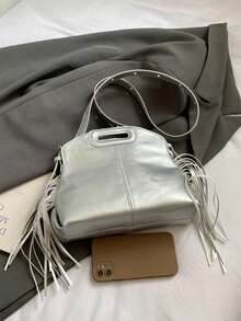 2025新款流苏包，个性时尚百搭手提包，休闲通勤单肩斜挎包 - 亮銀色 - 查看 8