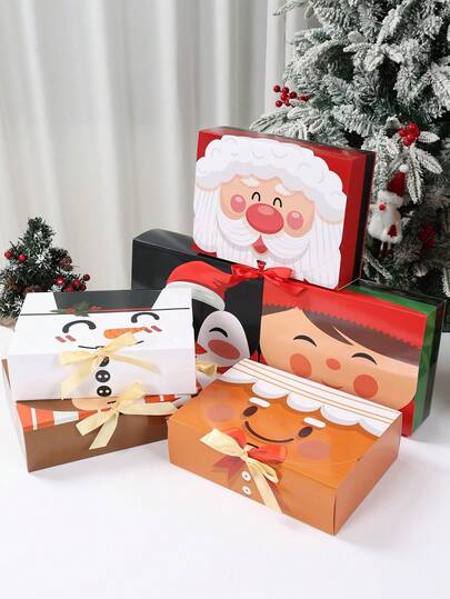 6Pcs Christmas Gift Boxes With Ribbons, Merry Christmas Gift Packaging Box With Santa Claus, Snowman, Deer, Gingerbread Man, Elk, Design, Christmas Party Favor Box, Xmas Decor, Decor, Christmas Accessory, Christmas Decorations For Home, Winter Decorations, New Year Party Supplies, Ideal For Holiday Decor, Seasonal Packaging