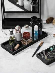 1pc Bathroom Tray, White Marble Rectangular Decorative Tray, Vanity Bathroom Storage Tray, Bathtub, Kitchen Sink, Bathroom Storage Tray