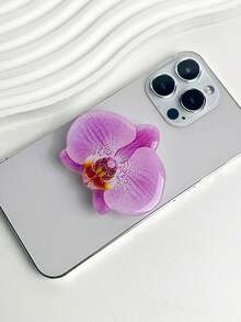 1 Stück INS rosa Blumen Orchidee Lilie Acryl Harz Handyhalter, faltbarer tragbarer Luftkissen Handyständer kompatibel mit iPhone, Android Handy, Geschenk für Geburtstag, Familie, Freunde Push-Pull Handygriff Handyzubehör