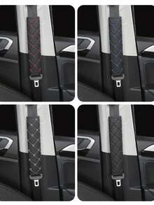 PU 皮革格子刺绣安全带套，舒适防紧汽车安全带肩垫，汽车配件，适合所有季节