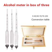 3pcs/Set 0-100% Hydrometer Wooden Box Plastic Box Tester Concentration Meter Vodka Whiskey Liquor Density Meter Set Alcohol Meter