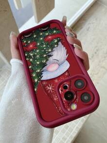1 pezzo Custodia protettiva per telefono compatibile con 11 Pro Max/12 Pro Max/13 Pro Max/14 Pro Max/15 Pro Max/16 Plus/16 Pro Max, Galaxy A55/A15/S24 Ultra, Redmi, OPPO/Realme, VIVO, Infinix, Honor, One Plus, con motivo di Babbo Natale che tiene un albero di Natale, spessa e antiurto, colore bordeaux