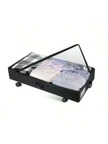 Cutie de depozitare pentru pat mare pe roți, capac din material textil rezistent la praf, rotile din fier, organizator sub pat - Gri - Vizualizare 9