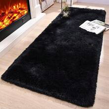 Soft Fluffy Rugs For Bedroom Living Room, 2x6 Hallway Runner Rugs, Furry Shag Bedside Area Rug Indoor Accent Floor Carpet, Plush Fuzzy Rug For Dorm Nursery Kids Room Decor, Black - Hitam - View 1