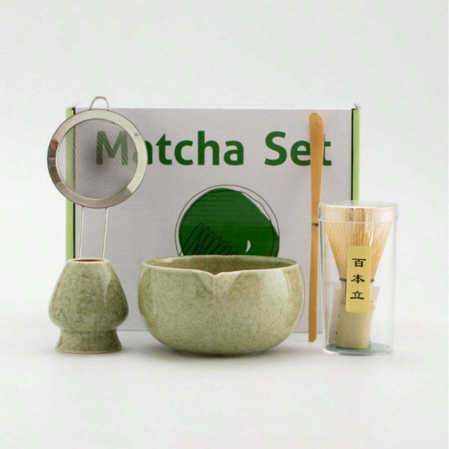 5pcs Matcha Set With , Middle Eastern Style Matcha Beginning Set Includes Match Bowl (With Spout), Matcha Whisk And Whisk Holder, Scoop, Sifter, Perfect Matcha Kit For Matcha Tea Ceremony, Gifts For Birthday And Holiday