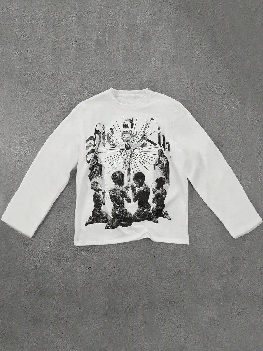 Men's Casual Versatile Long-Sleeved T-Shirt - White - View 1