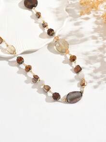1 chiếc vòng cổ dài đính hạt hình giọt nước phong cách Bohemian cổ điển đa năng dành cho nữ, thích hợp mặc đi tiệc và dự tiệc mùa thu/đông - Màu nâu - Xem 10