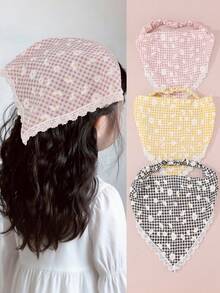 Set de 3 piezas de pañuelo y diadema con estampado floral de margaritas y cuadros para niñas - Multicolor - Ver 6
