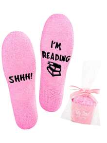 1 Pair Soft & Non-Slip Reading Socks, Unique Socks For Men & Women, Pink Crew Socks, Best Birthday Gift For Readers, Suitable For Autumn/Winter, Size: 35-42, Fall