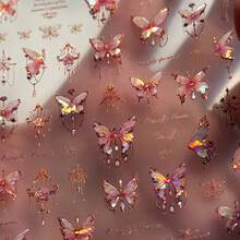 1pc 5D Embossed Autumn And Winter Shell Light Butterfly Nail Decoration Self-Adhesive Sticker Decal - 彩色 - 查看 10