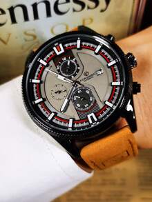 FORSINING 1pc Fashion Sports Automatic Mechanical Men's Watch, Small Seconds Dial, Date Display, Genuine Leather Strap, Luminous Hands, Business Casual Men's Watch, Gift Choice - Black - View 7