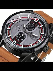 FORSINING 1pc Fashion Sports Automatic Mechanical Men's Watch, Small Seconds Dial, Date Display, Genuine Leather Strap, Luminous Hands, Business Casual Men's Watch, Gift Choice - Black - View 4