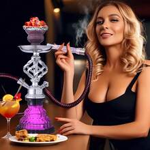 Conjunto de narguilé árabe com 2 mangueiras, vaso de vidro para narguilé, tigela de cerâmica para narguilé, tamanho pequeno, suprimentos para festas de Halloween e Natal, para presentear amigos, Far Supplies