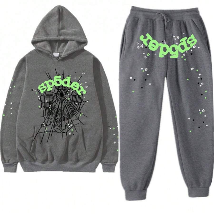 American Hip-Hop Singer Letter Print Couple Sweatshirt Unisex Hoodie Set Black Casual Wear Vacation Wear Streetwear Fabric - 17深灰色 - 查看 1