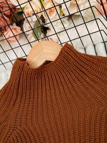 加大码纯色女式插肩袖宽松休闲百搭高领毛衣连衣裙 - 鏽棕色 - 查看 6