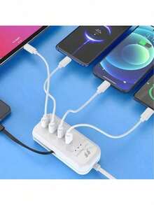 Multifunctional 4-Port Charger 2 USB And 2 PD With 1m Extension Cable And Type-C - BINGO - Multicolor - View 2