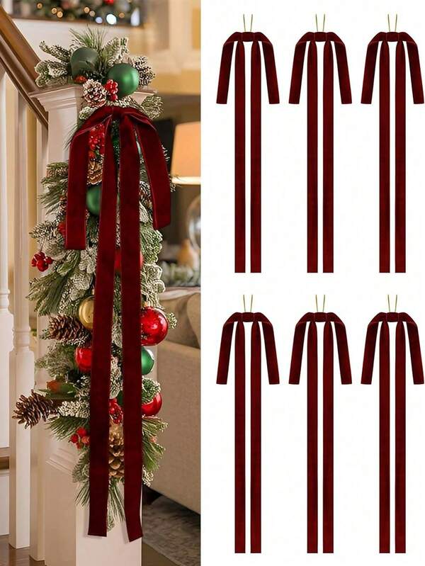 Lazo de terciopelo navideño de 23.5x15.5 pulgadas, gran lazo de terciopelo rústico para corona de escalera, adorno de árbol vintage, gran lazo para exteriores