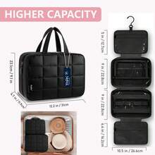 Travel Toiletry Bag & Makeup Bag With Jewelry Storage , Portable Hanging Organizer For Full-Sized Shampoo, Conditioner, Brushes Set, Makeup Accessories,Travel Essential,Large Size - màu đen - Xem 4