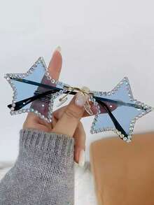 1 Pair Women's Metal Frameless Rhinestone Star Y2K Fashion Fashion Glasses, Suitable For Parties, Gatherings, Stage Performances, Fashion Outfits, Halloween Decoration - 金色 - 查看 5