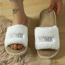 Plus Size Women's Fashion Embroidered Letter Open Toe Fuzzy Slippers, Flat Lightweight Quiet Open Toe Slides, All Season Insulation, Galentines, Puppy, Carnival, Party Decorations, Shoe, Spring Summer Picks, Brides Maid Gifts, Room, Bedroom Decor, Bedroom Decor, Beach, Travel, For Men, For Women, Vacation,Cute Stuff - Multicolor - View 16