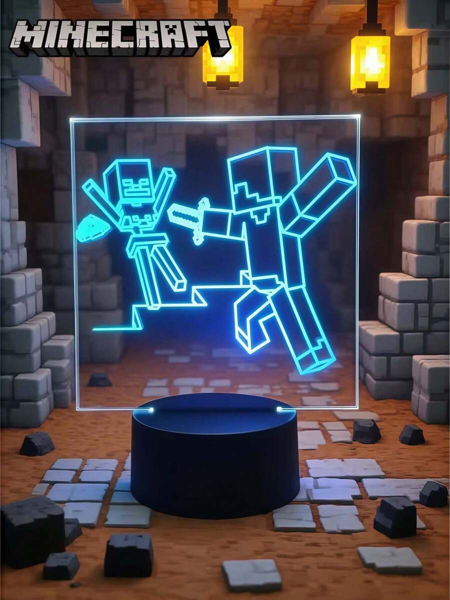 Minecraft Memorial Edition Collectible Series Minecraft Colorful Tone USB Combat Style Square Board, Rechargeable, Suitable For Bedroom Decoration And Relaxation Ornaments, Perfect For Sleep/Christmas And Birthday Gifts, Decorations For Computer Rooms For Teenagers And Adults, Theme Parties.