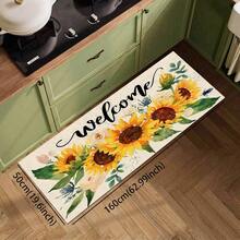 1pc Sunflower Pattern Welcome Mat, Durable Drainage Rug For Kitchen, Living Room, Entryway, Balcony, Home Decor, Anti-Slip, Suitable For Cafe, Bar, Holiday, Party, Bedroom, Bathroom