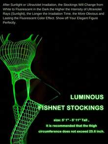 1 Piece Women's Glow-In-The-Dark Fishnet Stockings, Fishnet Bodysuit Lingerie That Glows In The Dark, Transparent Suspender Glow-In-The-Dark Fishnet Tights, Sexy Full-Length Fishnet Stockings, Tight Fishnet Leggings For Women, Sexy One-Piece Costume, Bodysuit, Club Outfit, Music Festival, Cosplay, Party Attire. - 螢光綠 - 查看 4