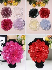 全新手工刺绣 6 层 3D 凸起水晶玫瑰花 DIY 服装、婚纱和礼服饰边