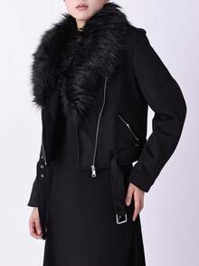 Risissida Women's Retro Short Jacket With Faux Fur Collar - Perfect Fashionable Motorcycle Style Outerwear For Stylish Ladies - Black - View 6