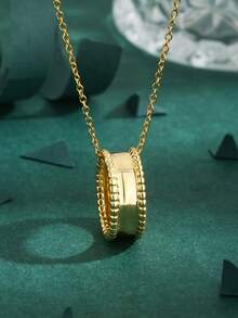 1pc High Quality European & American Cubic Zirconia Copper 18K Gold Plated Smooth Bead Hoop Pendant Necklace, Luxury Gift For Women, Everyday Wear - Yellow Gold - View 2