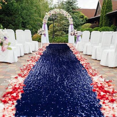 Aisle Runners For Weddings Navy Blue Sequin Hallway Runner 2FTx15FT Glitter Wedding Rug Rustic Outdoor Walkway Carpet For Ceremony