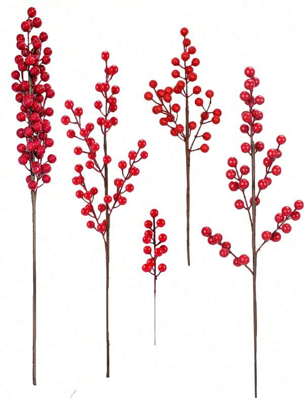 1 pieza Tallos artificiales de bayas rojas, ramas de bayas de acebo rojas, bayas falsas de color borgoña para decorar coronas, jarrones, centros de mesa, árboles de Navidad, decoración del hogar, bodas y fiestas durante las vacaciones