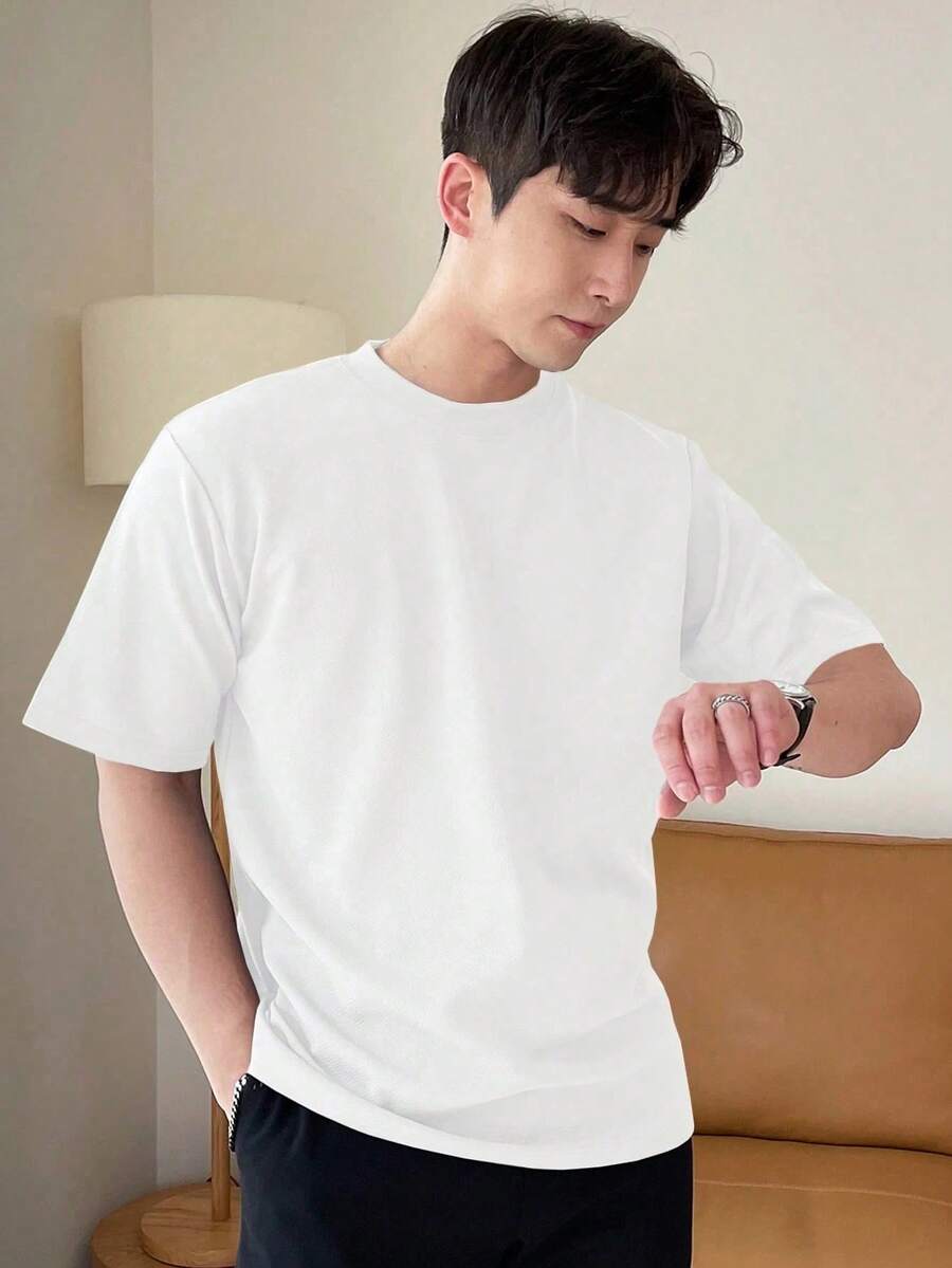 Hombres Camiseta unicolor de cuello redondo - Blanco - Ver 1