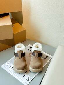 1 Pair Fashionable Winter New Faux Deer Suede Non-Slip Wear-Resistant Dry Comfortable Thick Lining Warm Boots For Girls, Suitable For Indoor And Outdoor Activities