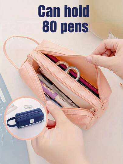 Grande capacité Trousse à crayons à double couche - Tissu Oxford durable, design à double fermeture éclair, portable avec poignées solides et sangle amovible, options de couleurs multiples pour l'école, le bureau, l'organisation des voyages, organisateur de fournitures de bureau, design à deux niveaux, fermetures éclair de haute qualité