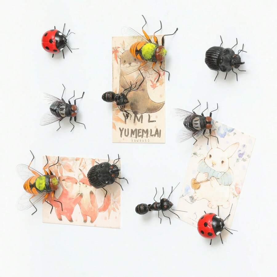 1/5 cái/Bộ nam châm tủ lạnh hình côn trùng thật, ruồi, kiến, ong, bọ rùa, miếng dán tủ lạnh, côn trùng, đồ trang trí nhà cửa