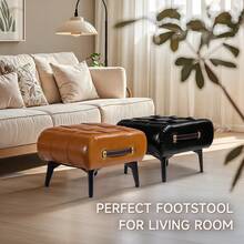 LOVEWE Vintage Waxed Leather Entryway Bench, Luxury Leather Ottoman, Multifunctional Sofa Side Table, Modern Minimalist Hall Stool, Bedroom Footrest Bench, Full-Grain Cowhide Decorative Seat, Contemporary Living Room Footrest Furniture