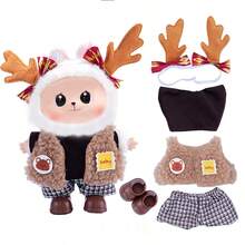 17厘米拉布布娃娃圣诞装，纯色心形刺绣毛衣+牛仔裤+纯色系带帆布鞋套装，第一代/第二代娃娃吊坠配饰，适合青少年、万圣节和圣诞派对（不含娃娃）