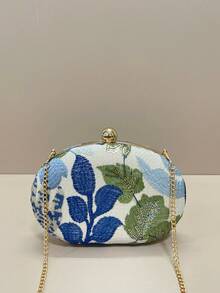 Blue Egg-Shaped Women's Handbag, Double-Sided Fashion Sequin Decorated Round Clutch Bag, Party Bag, Suitable For Parties, Weddings, Galas, Matches Well With Holiday Party Dresses, Formal Gowns, And Sequin Outfits, Glamorous Sequin Bag