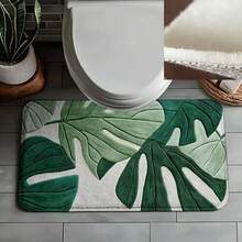 1 pieza Alfombra de baño con estampado de hojas verdes tropicales, alfombra de área pequeña adecuada para sala de estar, dormitorio, cocina, oficina, bañera, ducha, decoración de baño, superficie suave y esponjosa, para todas las estaciones, alfombra esponjosa, decoración del hogar encantadora. Ideal para decoración de baño o dormitorio, accesorios de baño, adecuado para decoración de entrada del hogar, decoración navideña, alfombra de cocina