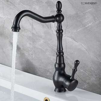 1pc Black Ceramic Sink Faucet, Kitchen Sink Faucet With Dual Water Inlets, Efficient Mixing Function