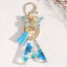 1PC Resin Alphabet Keychain With Hairball Butterfly And Tassel Charm, Women's Day Gift - Letter Initial Keyring With Lobster Clasp For Handbags, Backpacks, Car Keys Decoration
