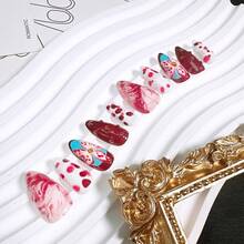 24pcs Pink Flower Press On Nails Medium Almond Nails With 3D Pearl Designs Cute Floral False Nails Kit Flowers Acrylic Nail Tips Full Cover Stick On Nails Women Nail Art Decoration - 萬聖節-17 - 查看 7