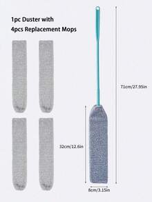 1pc Dust Duster With Extension Pole And Bendable Microfiber Head, Washable, Suitable For Furniture Bottom Cleaning - Multicolor - View 12